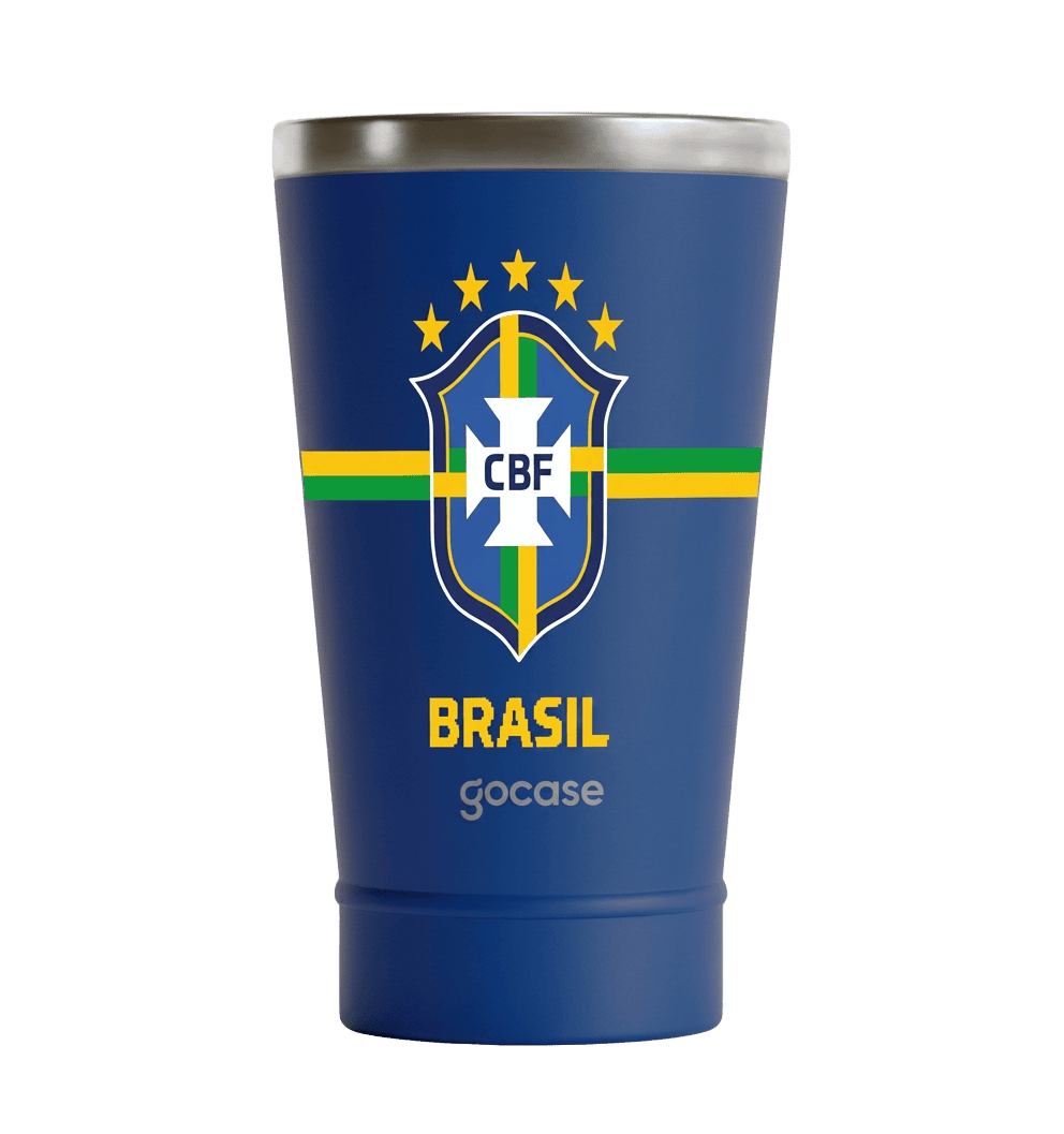 Copo Térmico Cerveja + Ebook - CBF - Escudo Listras Centrais - Escuros