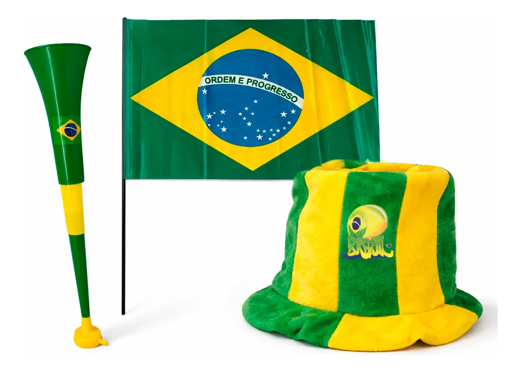 Kit Torcedor Copa Do Mundo Brasil Cartola C/3 Peças